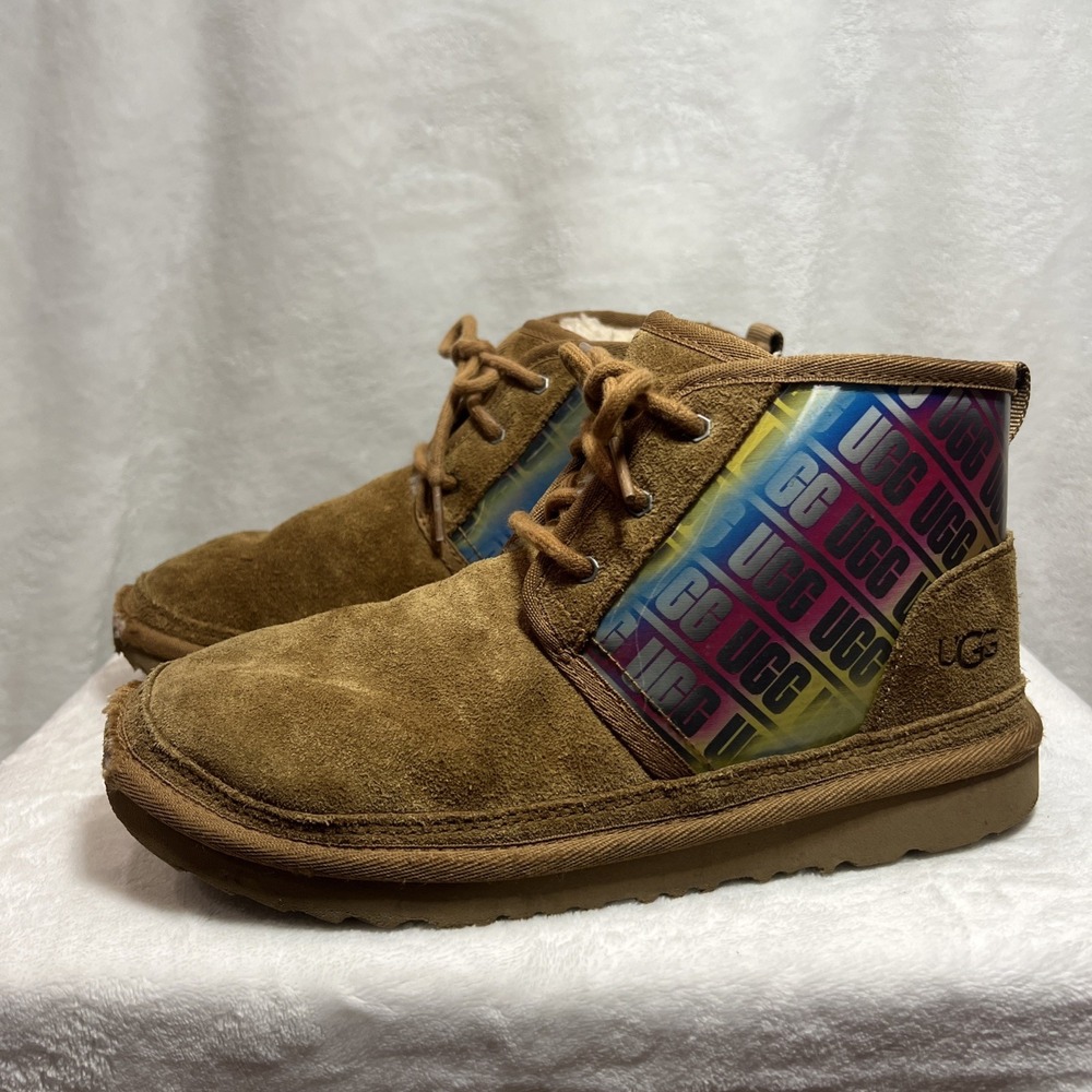 UGG Neumel II Graphic Rainbow Logo Suede Chukka Boots Chestnut Women's 5